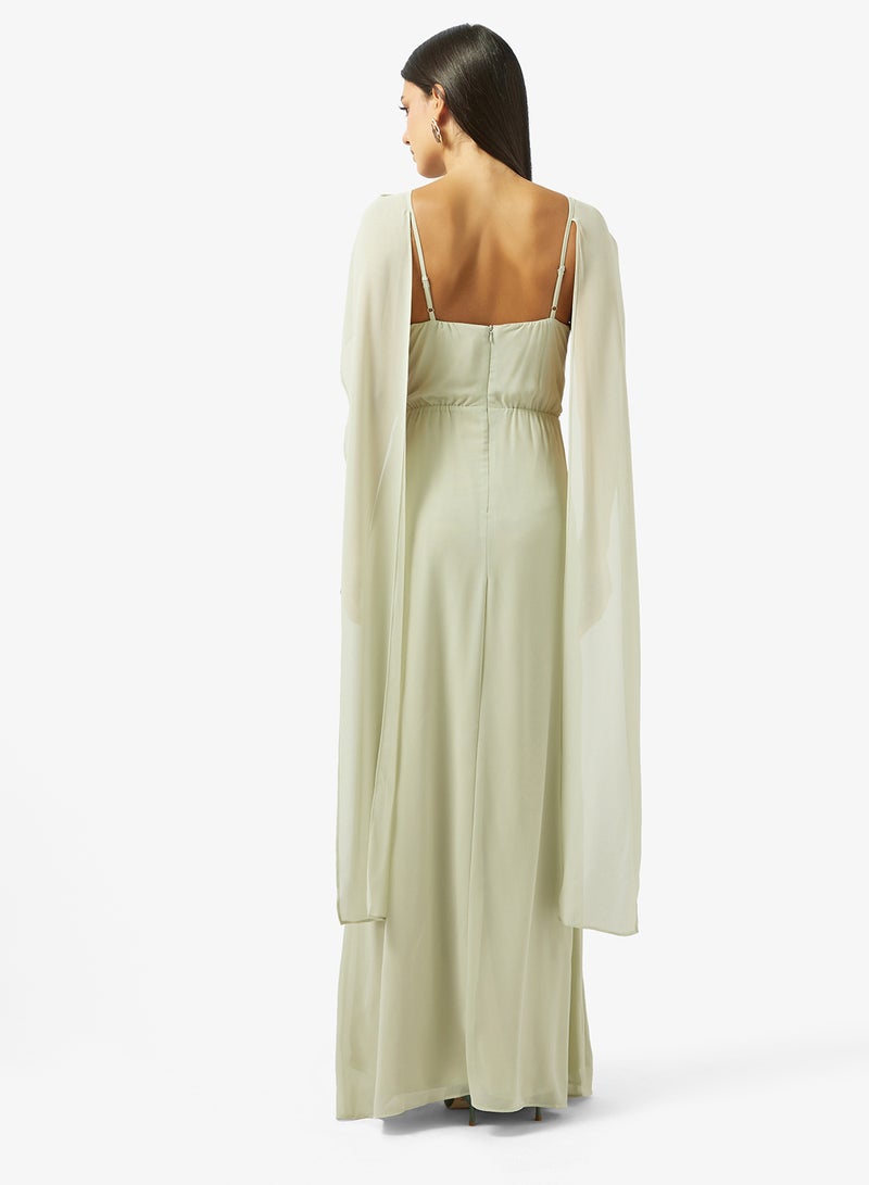 TFNC Neck Tie Front Waist Knot Detail High Neck Maxi Dress - Image 2